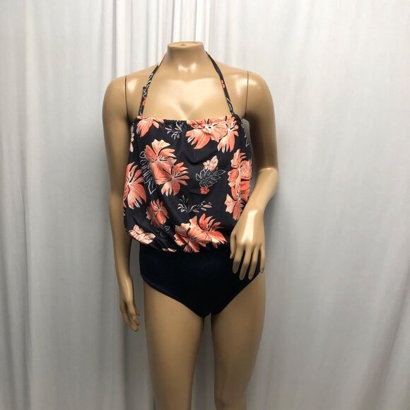 Daci Black Floral One-Piece Swimsuit Womens Size Small Removable Strap NEW - Picture 1 of 9